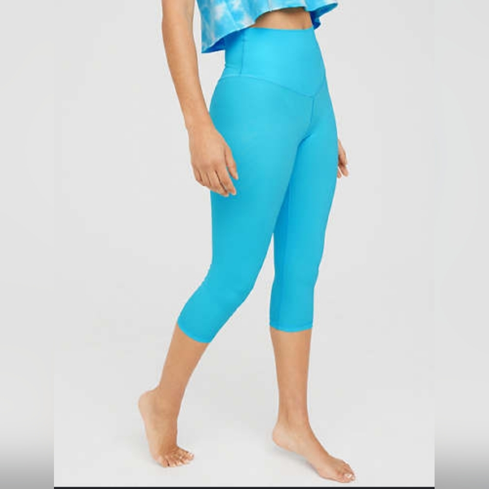 Offline By Aerie Real Me Crop‎ High Rise Yoga Pants Blue Shine XS NWT